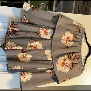 Misguided, off the shoulder floral romper.